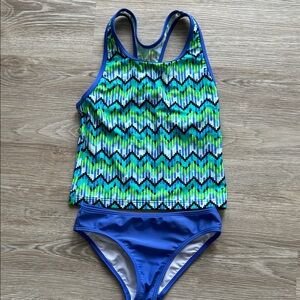 Speedo Blue & Green Girls Tankini Swim Set